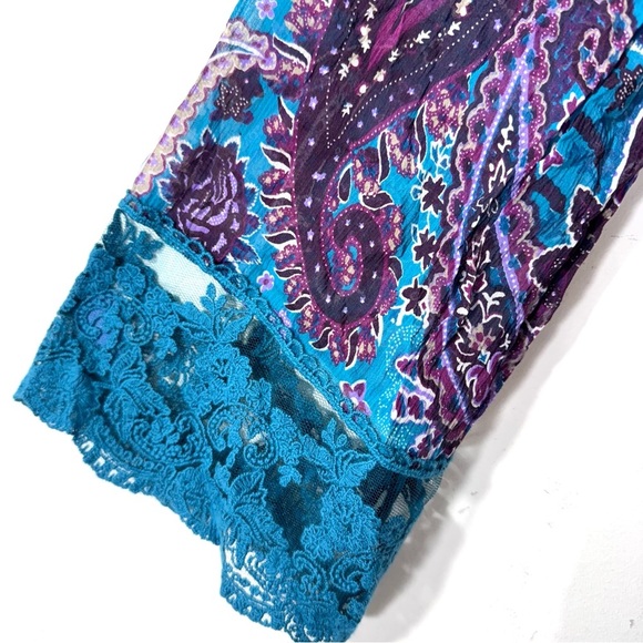 Sundance Silk Blouse Paisley Turquoise Lace Delicate Feminine Fairy - Picture 4 of 9